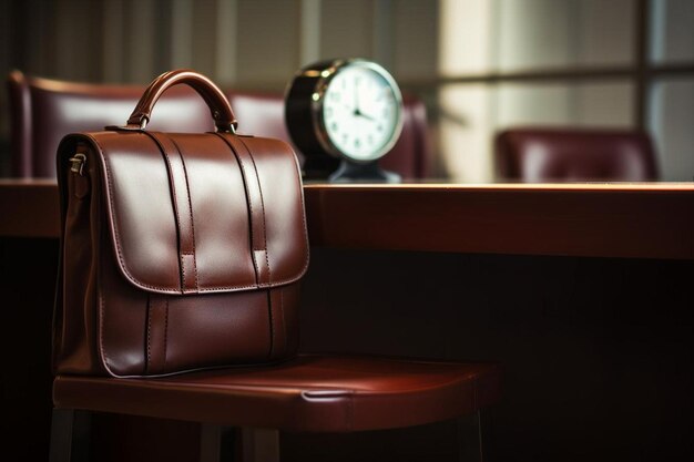 Designer briefcase on stylish office desk