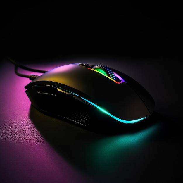 Designer gaming mouse rgb on black background generative AI