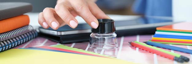 Designer person searching for perfect shadow of colour using magnifying glass tool