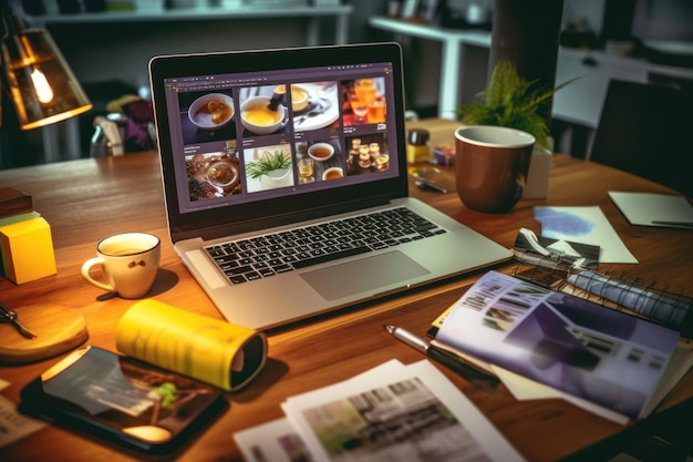 A designer's desk with a laptop designer's working table Generative AI