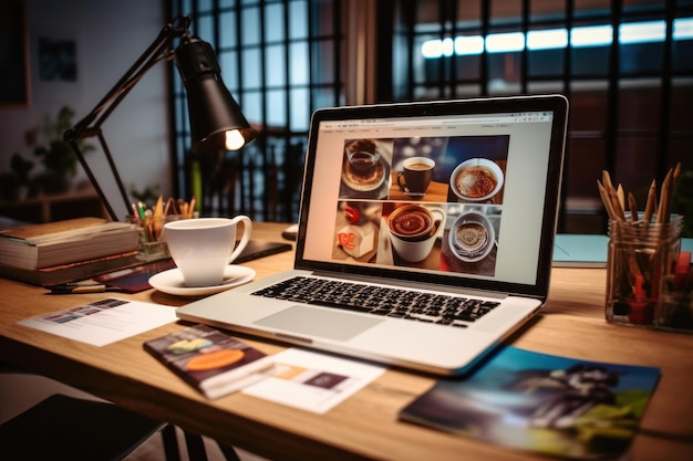 A designer's desk with a laptop designer's working table Generative AI