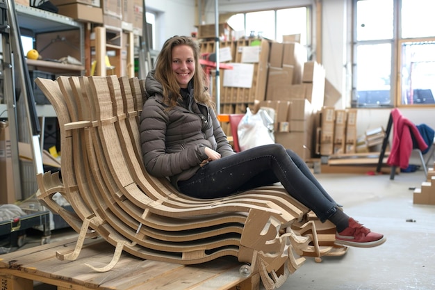 Photo designer showcasing furniture made from recycled materials circular economy lifestyle choices