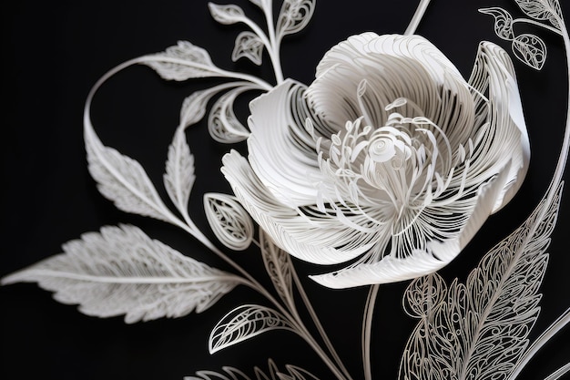 Designers delicate and modern paper cut of eustoma bloom with intricate lines and shapes