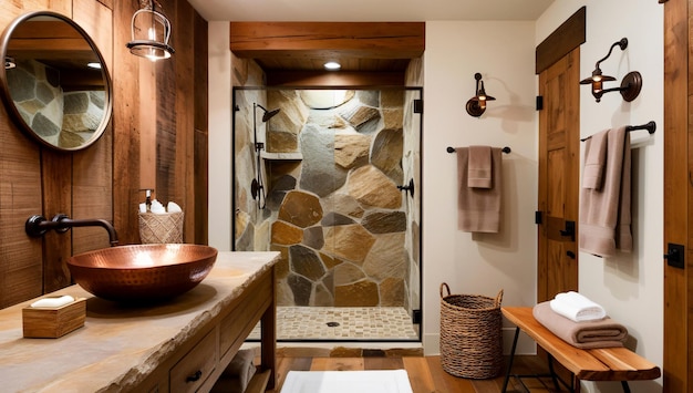 Photo designing a bathroom in rustic style bathroom model