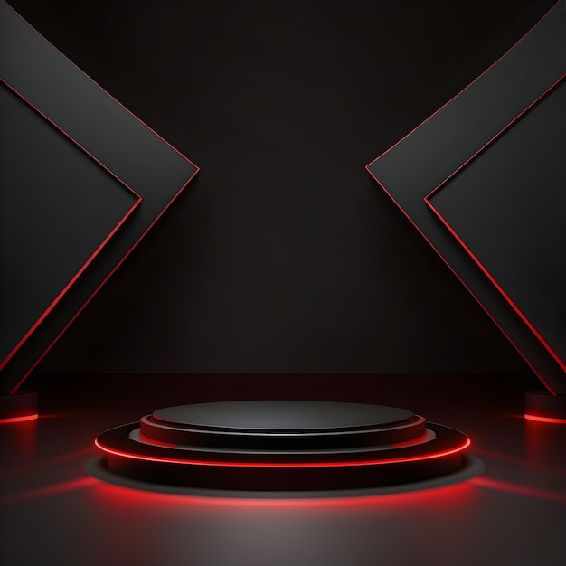 Designing a Red Light Round Podium on a Stylish Black Background Ideal for Mockup Presentations