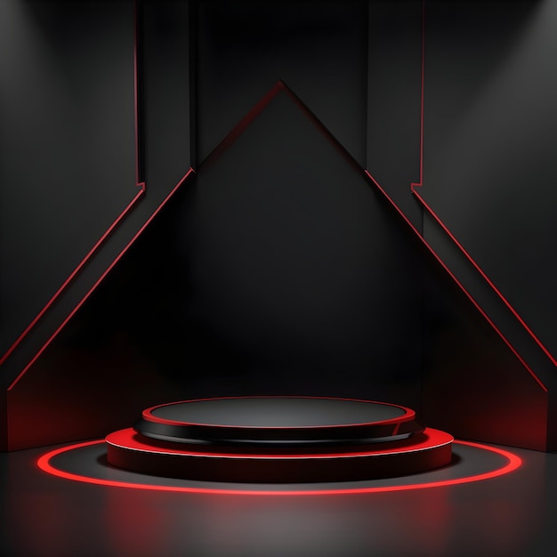 Designing a Red Light Round Podium on a Stylish Black Background Ideal for Mockup Presentations