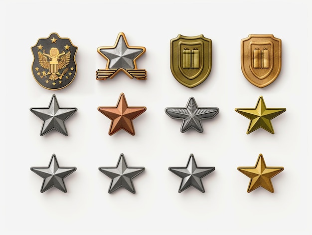 Photo designs of military badges in gold silver and bronze colors