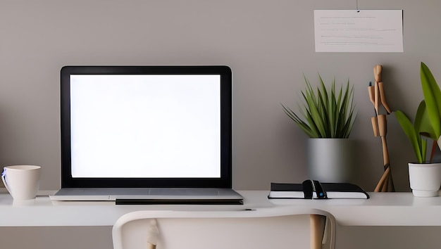 Desk Arrangement with Laptop and Notebooks