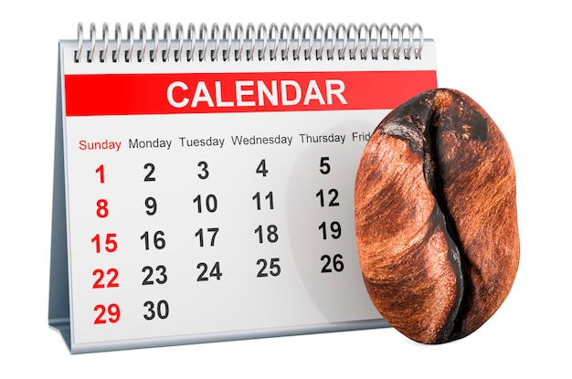 Desk calendar with coffee bean 3D rendering