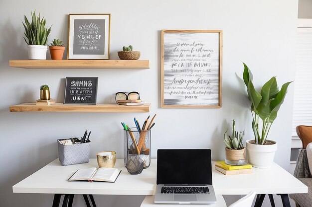 Photo desk dreams floating shelf office and an inspiring quotes collection