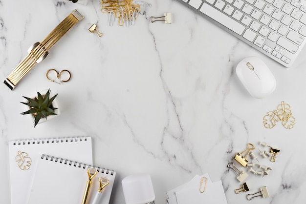 Desk elements on marble table