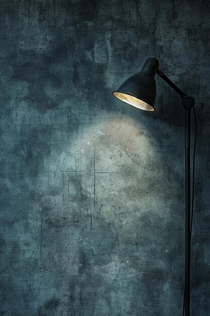 Photo desk lamp illuminating a concrete wall symbolizing enlightenment focused clarity