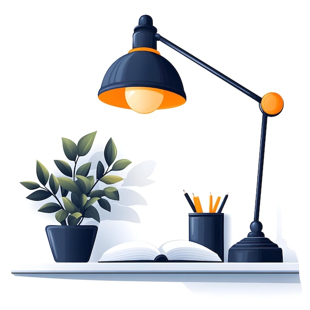 Photo desk lamp and notebook isolated concept as a vector image showing a stylish desk lamp and an open no