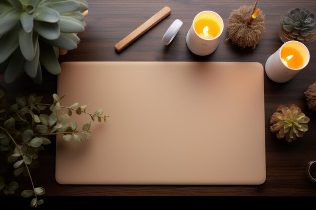 desk mat on work table mockup side view Generative AI