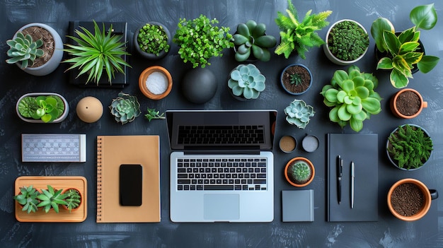 Desk Organization with Plants Creative Workspace