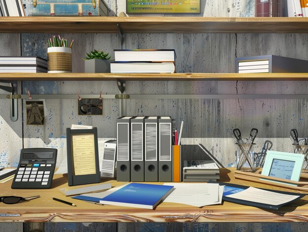 Photo a desk with a book a phone and a book on it