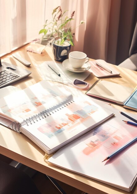 a desk with books, one with the word beauty on it