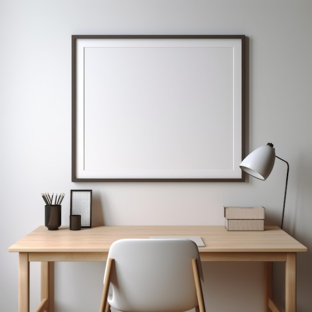 Desk With Chair and Framed Picture