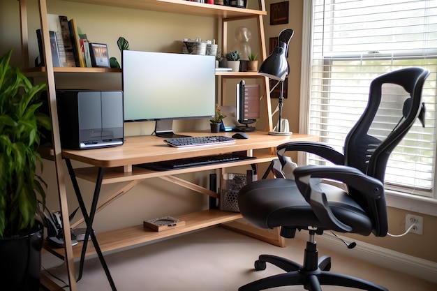 A desk with a computer and a monitor on it