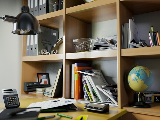 Photo a desk with a globe and a globe on it