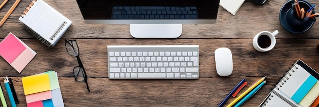 Desk with Office Supplies and Computer