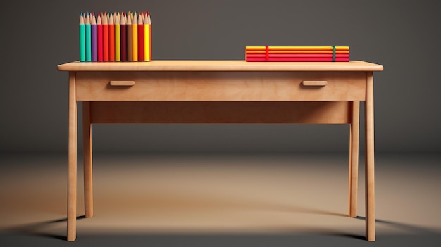 A desk with a pencil and a pencil on it