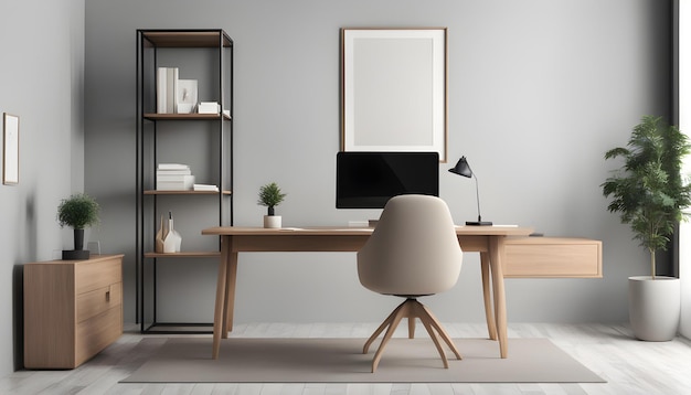 a desk with a picture of a chair and a monitor on it