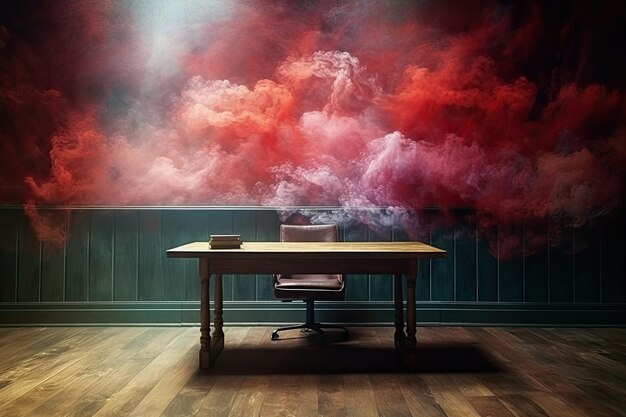 Photo desk with rainbow fog generative ai