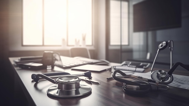 A desk with a stethoscope and a stethoscope on it