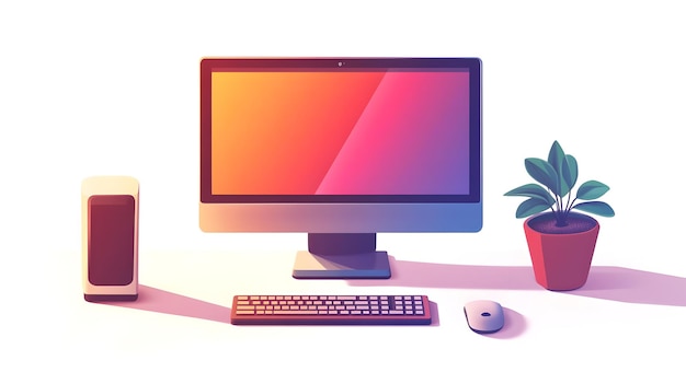 Photo desktop computer and mouse isolated vector concept as an isolated vector image of a desktop computer