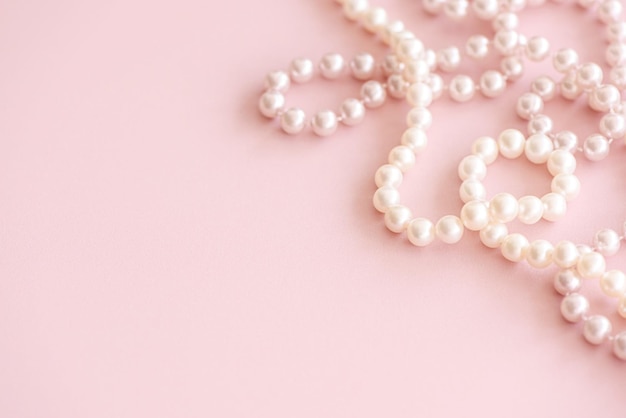 Desktop mockup with pearls on pink