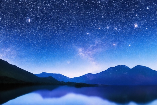 Desktop Wallpaper Starry Night Sky Over Mountain Lake