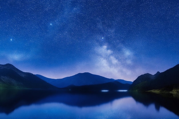 Desktop Wallpaper Starry Night Sky Over Mountain Lake