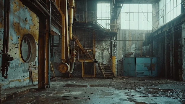 Desolate Abandoned Factory Interior with Windows