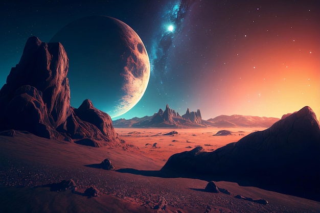 Desolate Desert Planetscape with vibrant color AI generated illustration