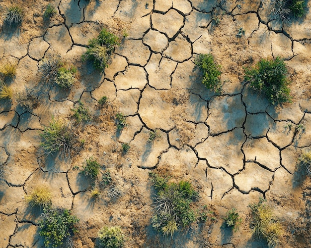 Photo desolate landscape parched earth and dead vegetation amid climate change crisis