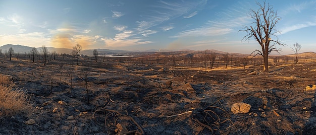 Photo a desolate landscape with a large tree in the middle