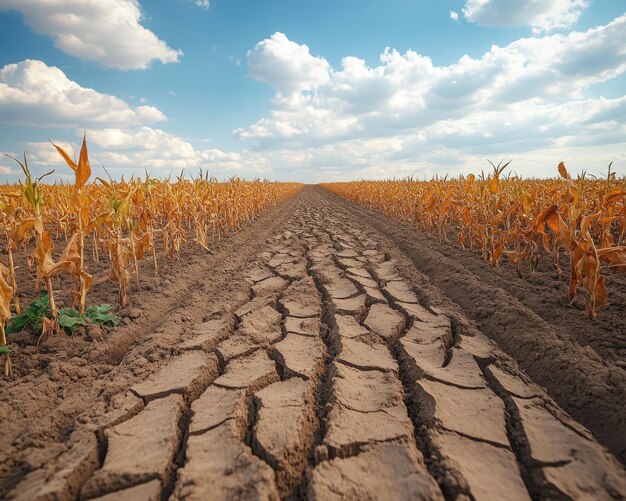 Photo desolate landscape withered crops in a droughtstricken field symbolizing agricultural crisis and climate change