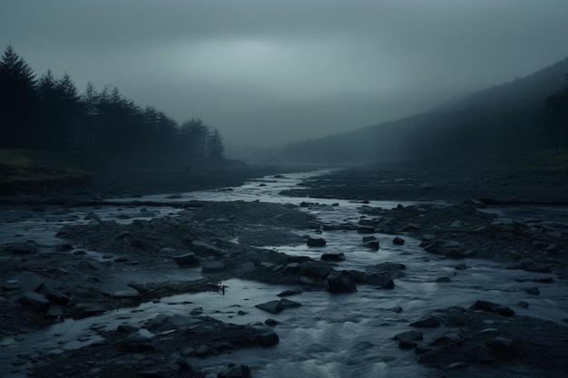 Photo desolate river with dark waters sad background