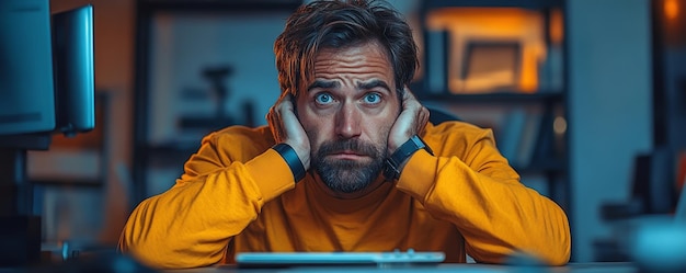 Photo desperate and stressed businessman sitting