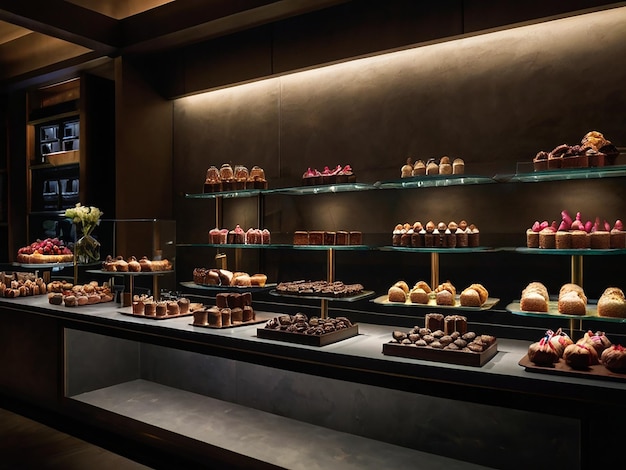 Dessert Artistry Gourmet Confections Stylishly Displayed in Moody Lighting view