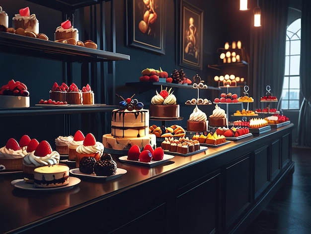 Dessert Artistry Gourmet Confections Stylishly Displayed in Moody Lighting view