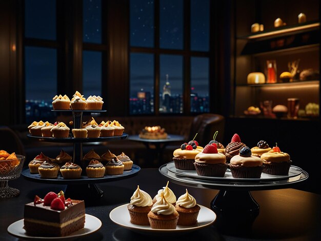 Dessert Artistry Gourmet Confections Stylishly Displayed in Moody Lighting view