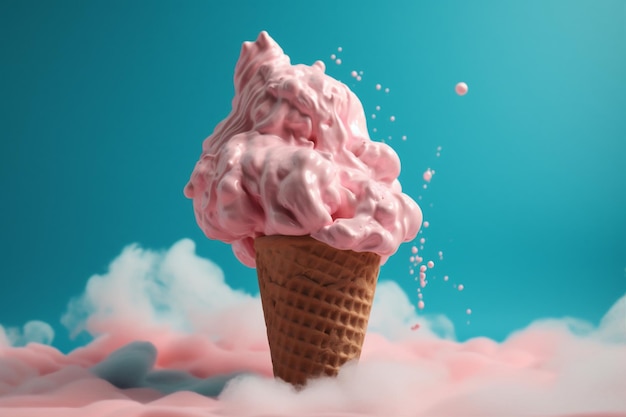 Dessert concept ice blue cream pink ice art cream summer cloud Generative AI