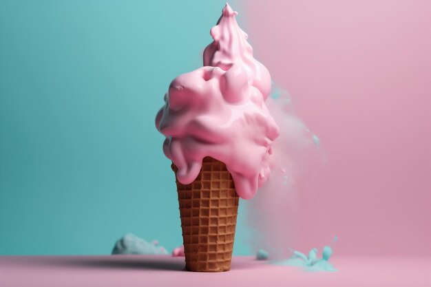 Dessert cream blue ice cream pink cloud art summer concept ice Generative AI