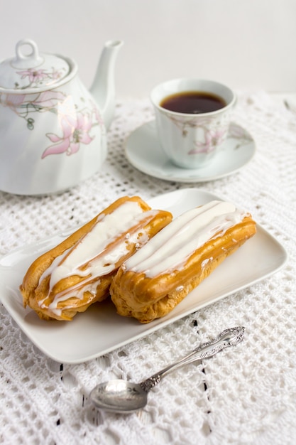 Dessert Eclair with whipped cream