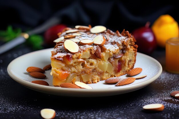 Dessert fruitcake with almonds