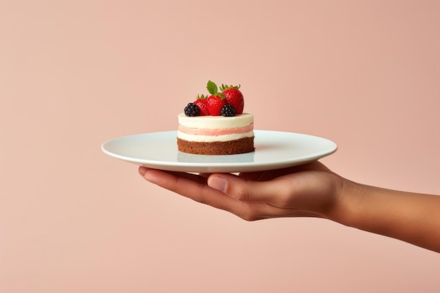 Photo dessert strawberry holding fruit