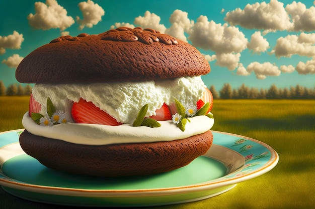 Dessert for summer large cakes whoopie pie with thick cream filling