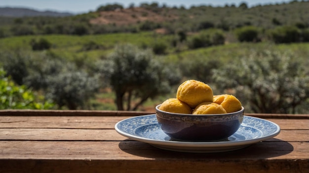 dessert on a table in a quiet farm